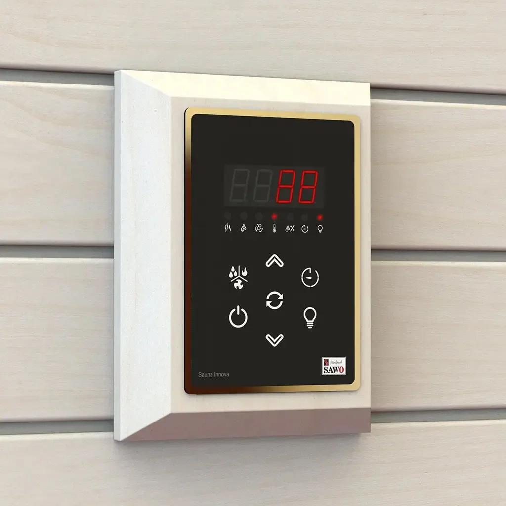 SAWO Saunova touch control panel set in an aspen frame