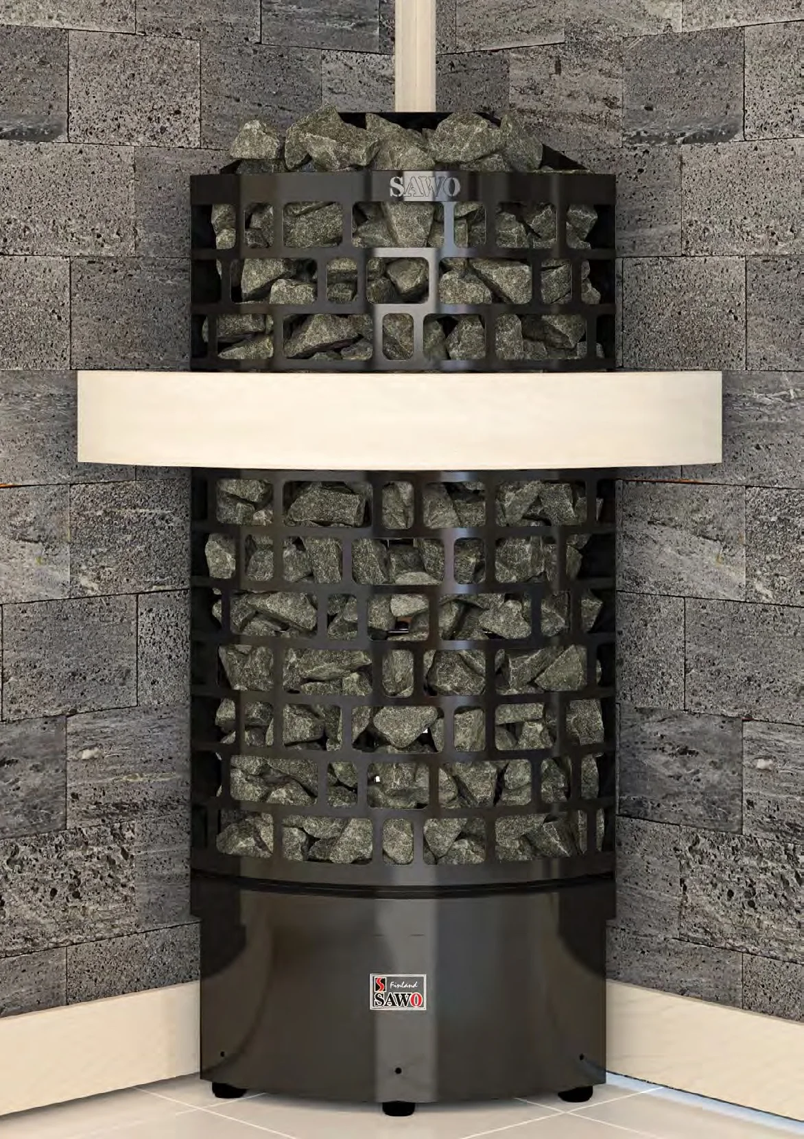 SAWO Aries Corner tower heater in charcoal stone