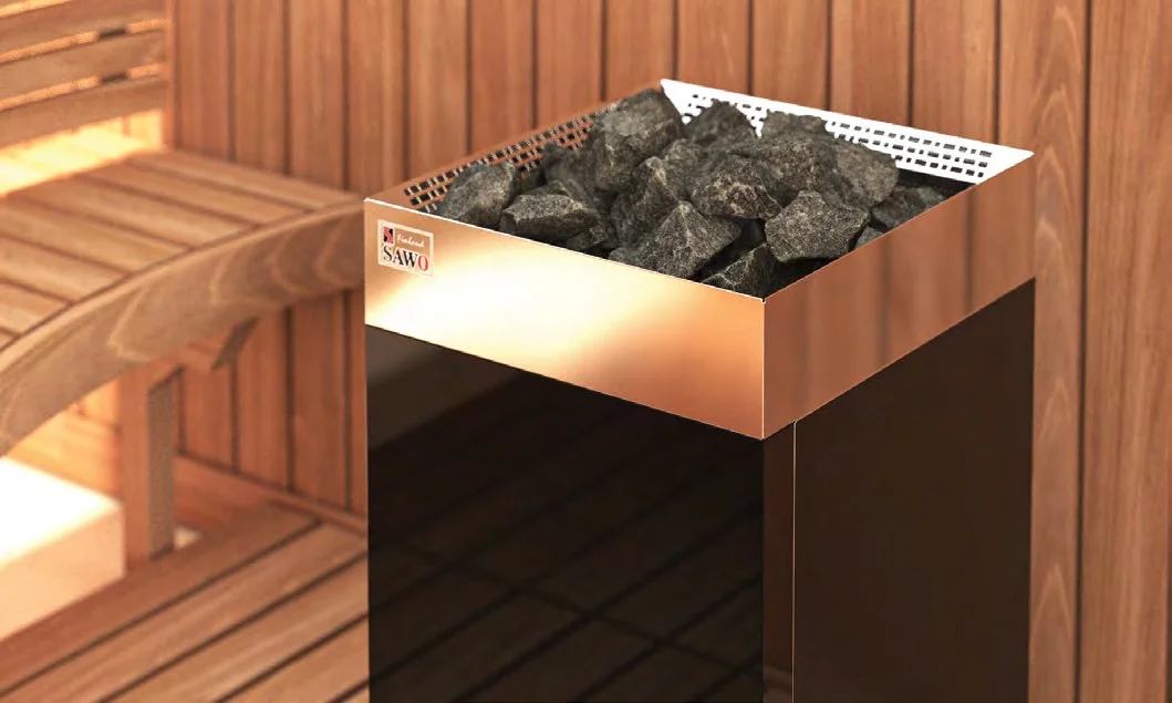 SAWO Nordex Pro black floor heater with a mesh stone guard