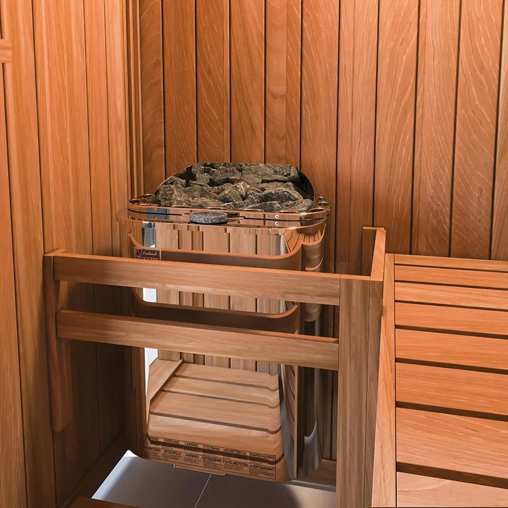 SAWO Scandia Combi heater mounted on a sauna wall