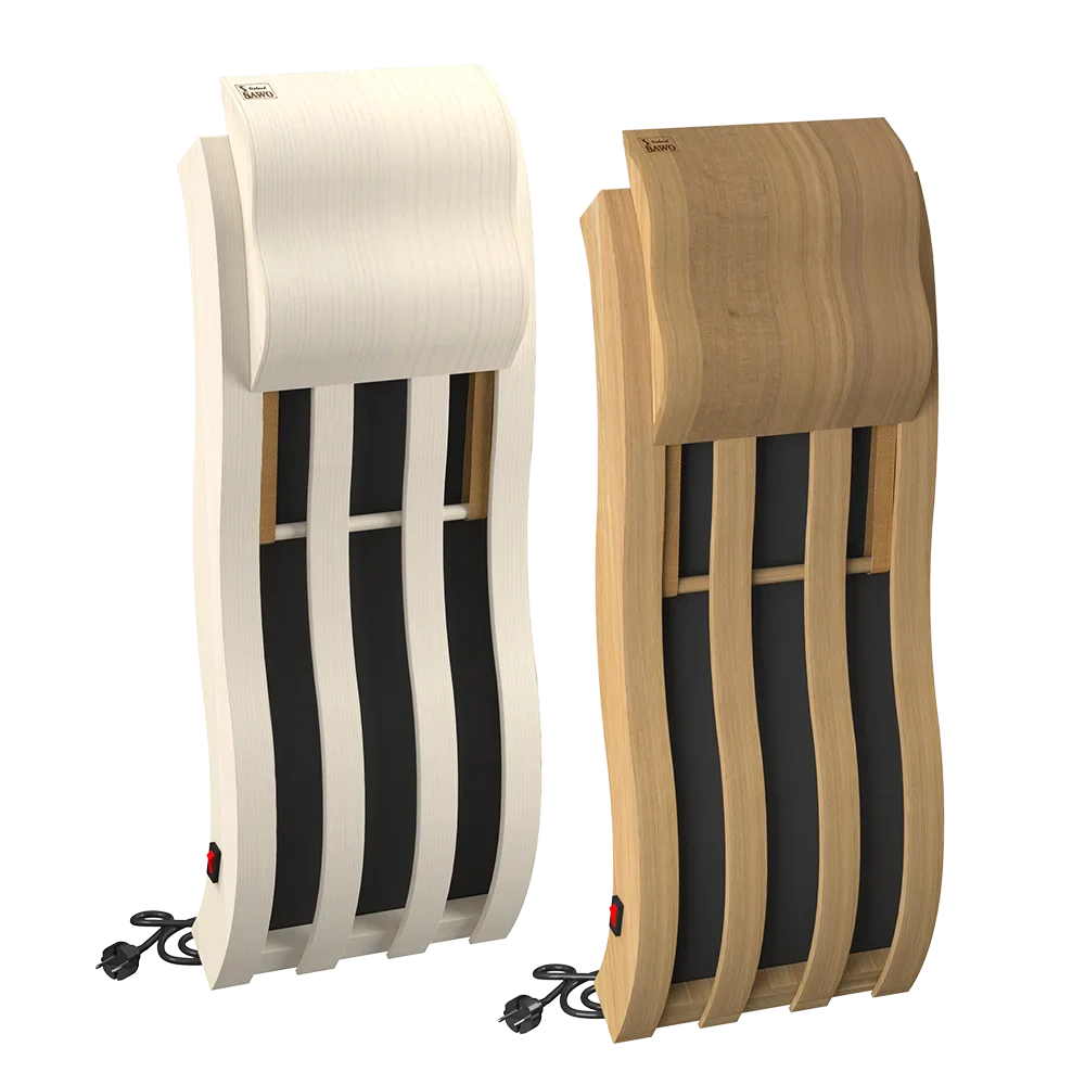 SAWO Infrared Backrest, aspen and cedar finishes side by side