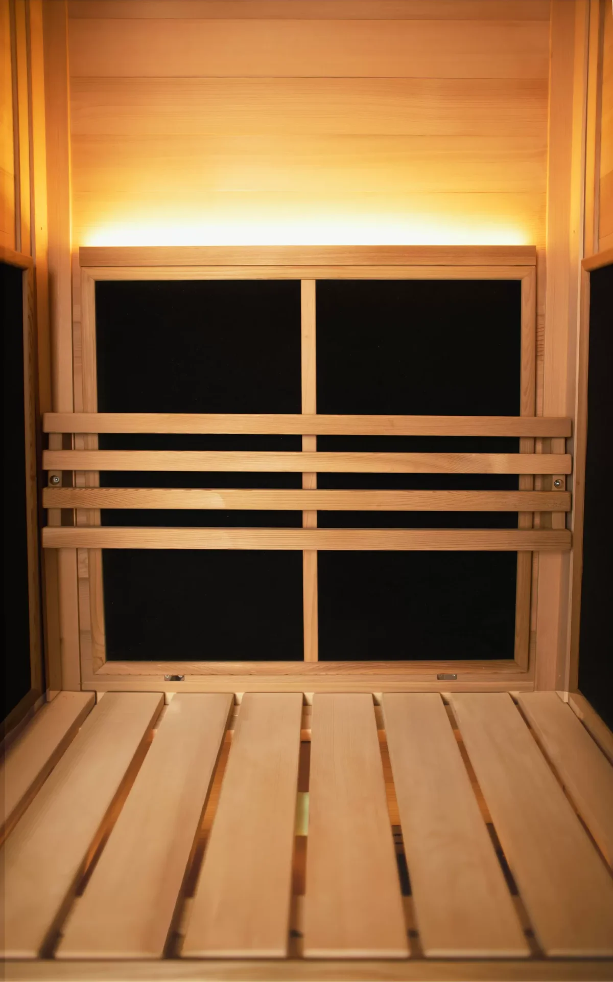 Two SAWO fiber-coated infrared panels either side of a cabin door