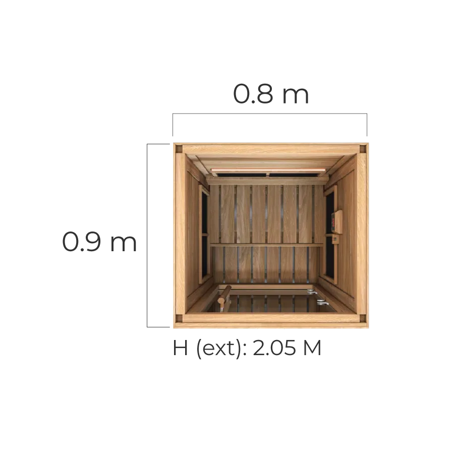 Dimensioned floor-plan diagram of the SAWO 0908-IR-D infrared room