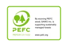 PEFC chain-of-custody label — SAWO Inc. sources PEFC-certified wood