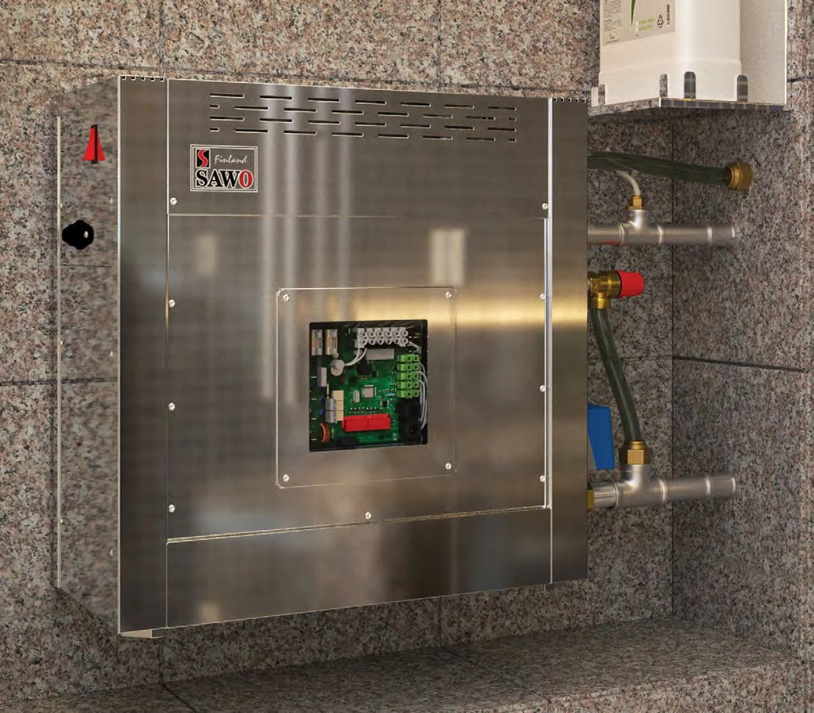 SAWO STN-W steam generator mounted on a marble wall